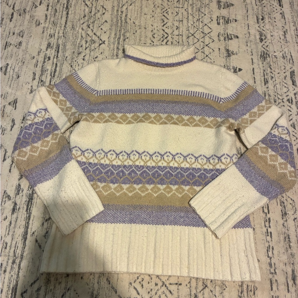 Elegant Cream and Purple Turtleneck Sweater
